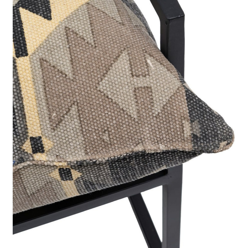 Fauteuil ethnique bohème chic Coton Taupe Motif géométrique Métal Noir Nomado 