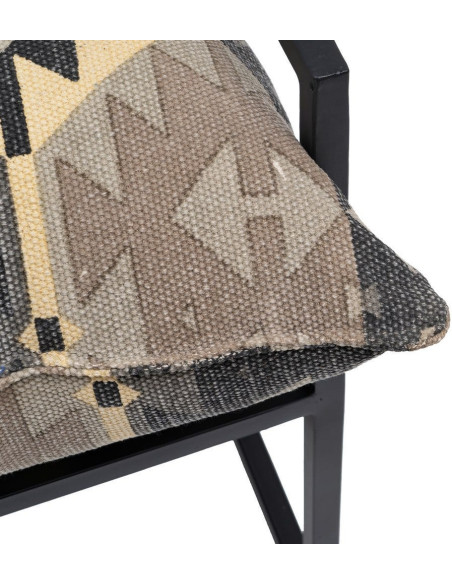 Fauteuil ethnique bohème chic Coton Taupe Motif géométrique Métal Noir Nomado 