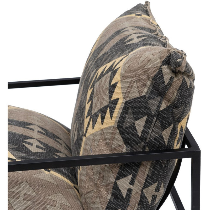 Fauteuil ethnique bohème chic Coton Taupe Motif géométrique Métal Noir Nomado 