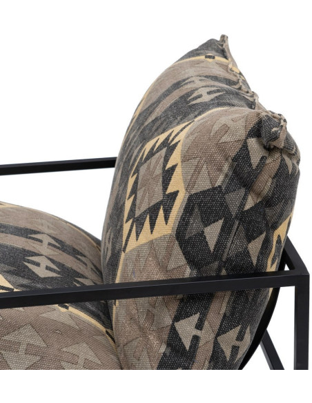 Fauteuil ethnique bohème chic Coton Taupe Motif géométrique Métal Noir Nomado 