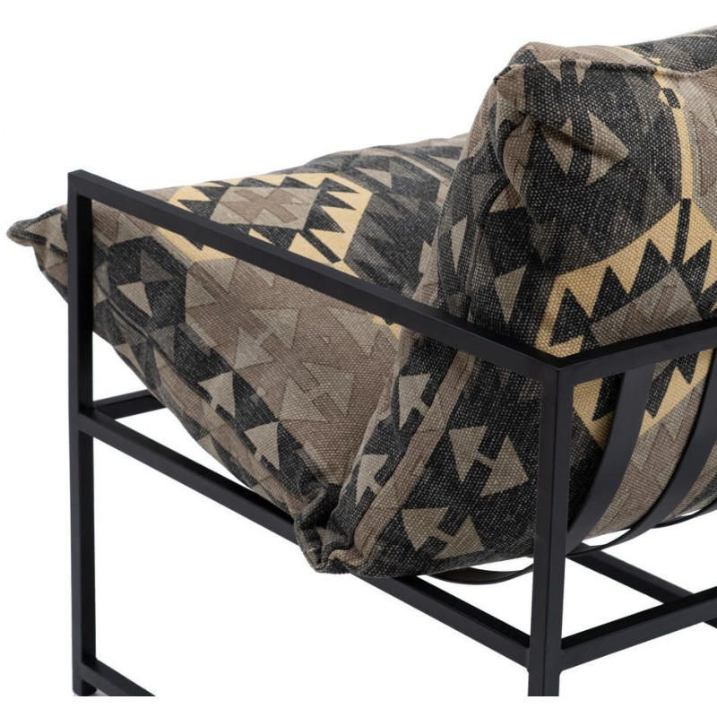 Fauteuil ethnique bohème chic Coton Taupe Motif géométrique Métal Noir Nomado 