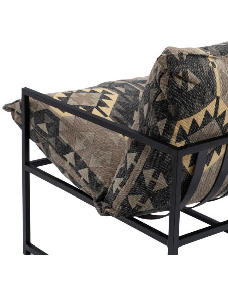 Fauteuil ethnique bohème chic Coton Taupe Motif géométrique Métal Noir Nomado 