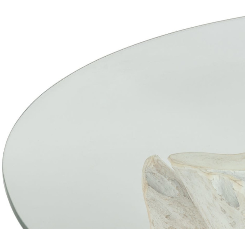 Table à manger organique wabi-sabi Ronde 6 personnes 140 cm Verre Transparent Bois de teck Blanchi Driftena 