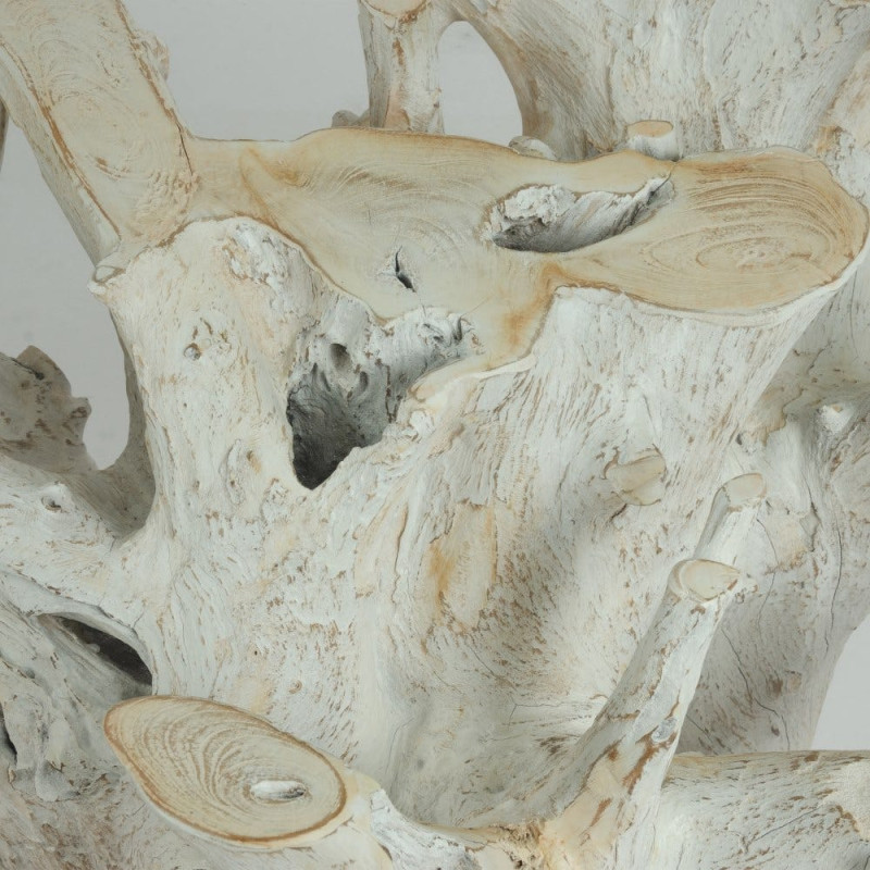 Table à manger organique wabi-sabi Ronde 6 personnes 140 cm Verre Transparent Bois de teck Blanchi Driftena 