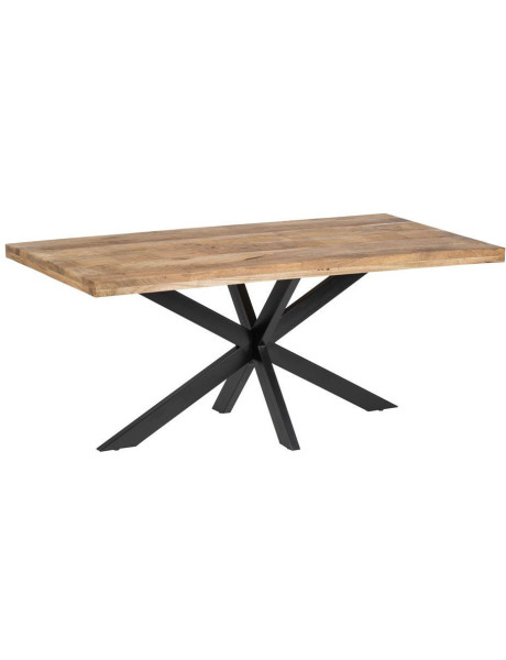 Grande Table à manger industrielle chic Rectangulaire 6 personnes 180 cm Bois de manguier massif Naturel Métal Noir Brutélor 