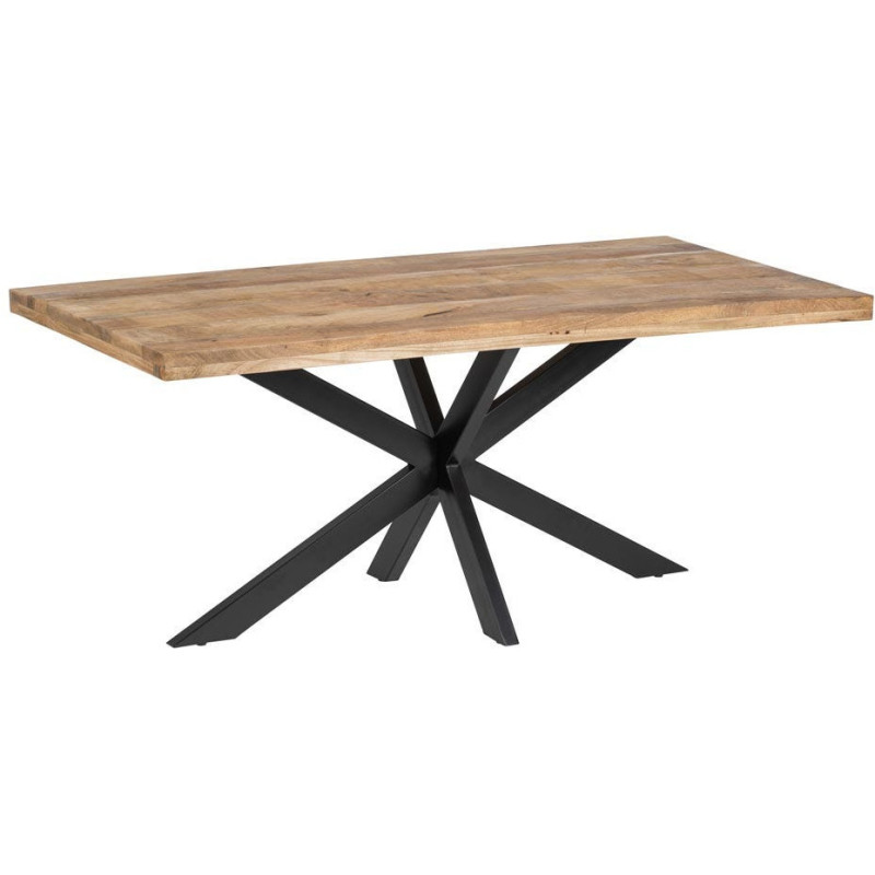 Grande Table à manger industrielle chic Rectangulaire 6 personnes 180 cm Bois de manguier massif Naturel Métal Noir Brutélor 