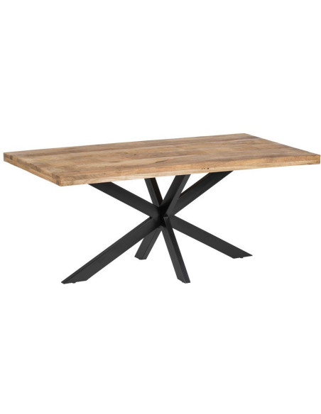 Grande Table à manger industrielle chic Rectangulaire 6 personnes 180 cm Bois de manguier massif Naturel Métal Noir Brutélor 