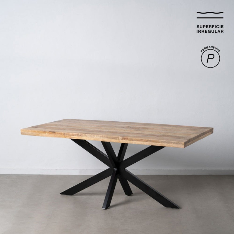 Grande Table à manger industrielle chic Rectangulaire 6 personnes 180 cm Bois de manguier massif Naturel Métal Noir Brutélor 