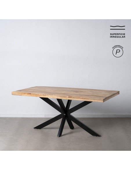 Grande Table à manger industrielle chic Rectangulaire 6 personnes 180 cm Bois de manguier massif Naturel Métal Noir Brutélor 