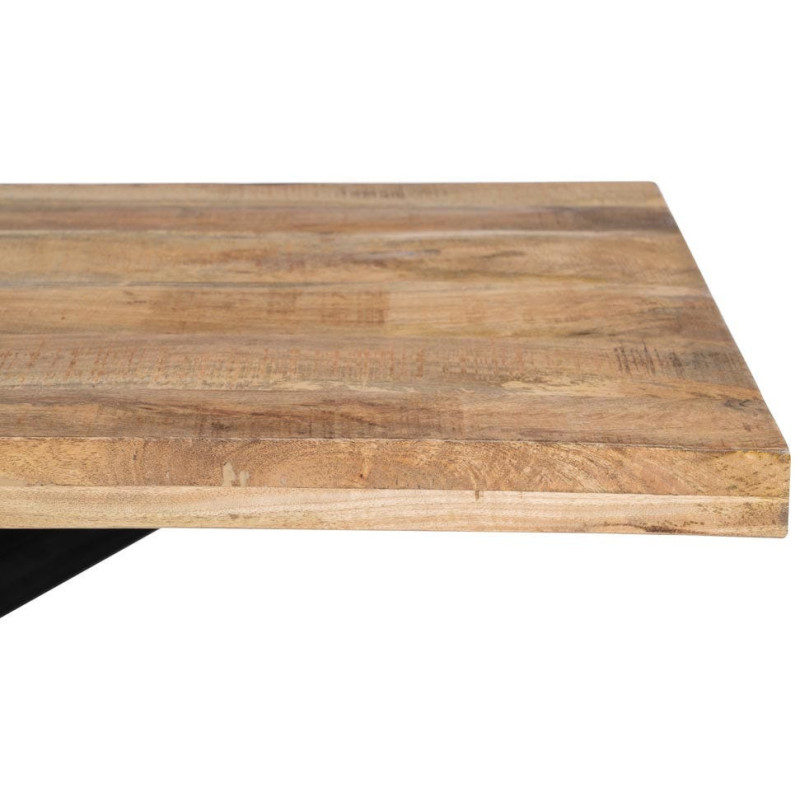 Grande Table à manger industrielle chic Rectangulaire 6 personnes 180 cm Bois de manguier massif Naturel Métal Noir Brutélor 