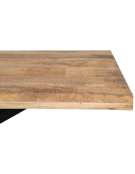 Grande Table à manger industrielle chic Rectangulaire 6 personnes 180 cm Bois de manguier massif Naturel Métal Noir Brutélor 