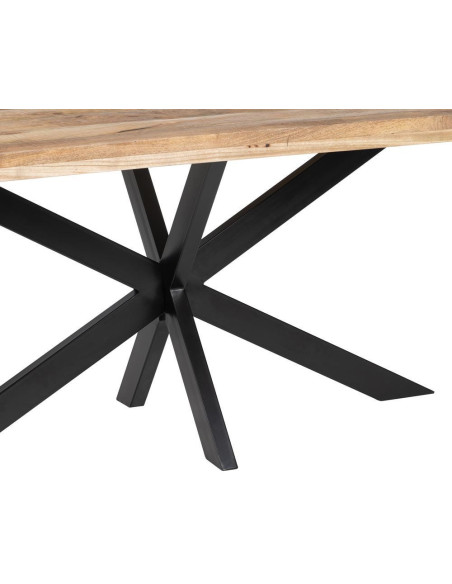 Grande Table à manger industrielle chic Rectangulaire 6 personnes 180 cm Bois de manguier massif Naturel Métal Noir Brutélor 