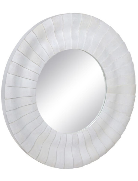 Grand Miroir mural moderne soleil Rond 102x102 Bois de manguier Blanc Solmiora 