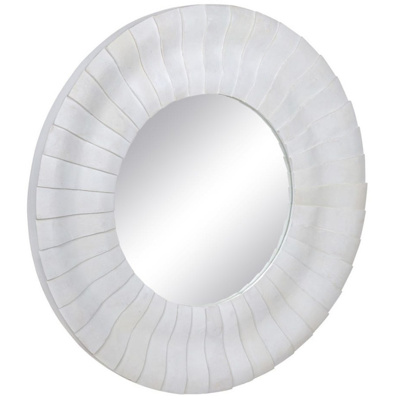 Grand Miroir mural moderne soleil Rond 102x102 Bois de manguier Blanc Solmiora 