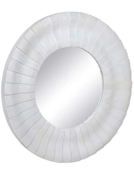 Grand Miroir mural moderne soleil Rond 102x102 Bois de manguier Blanc Solmiora 