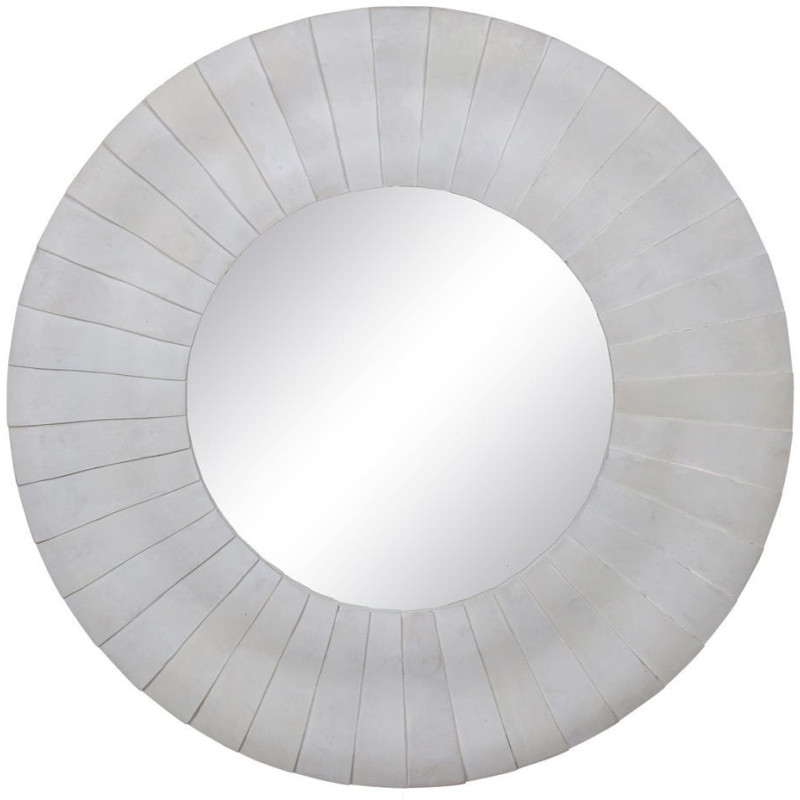 Grand Miroir mural moderne soleil Rond 102x102 Bois de manguier Blanc Solmiora 