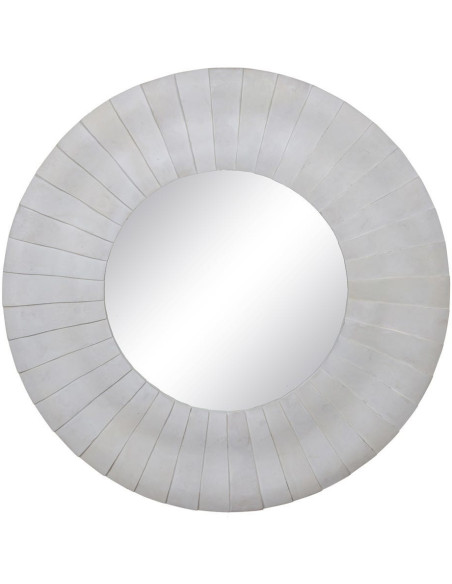Grand Miroir mural moderne soleil Rond 102x102 Bois de manguier Blanc Solmiora 