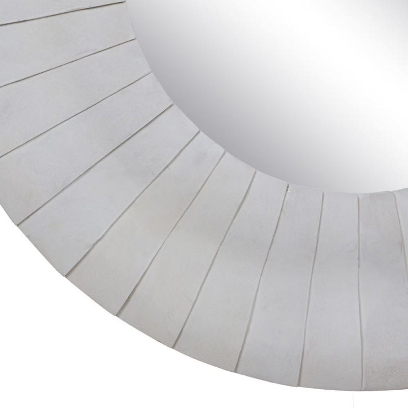 Grand Miroir mural moderne soleil Rond 102x102 Bois de manguier Blanc Solmiora 