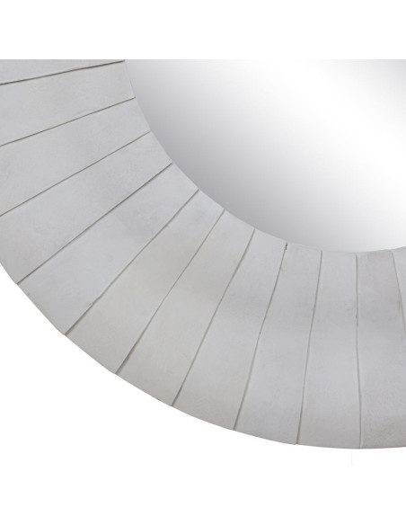 Grand Miroir mural moderne soleil Rond 102x102 Bois de manguier Blanc Solmiora 