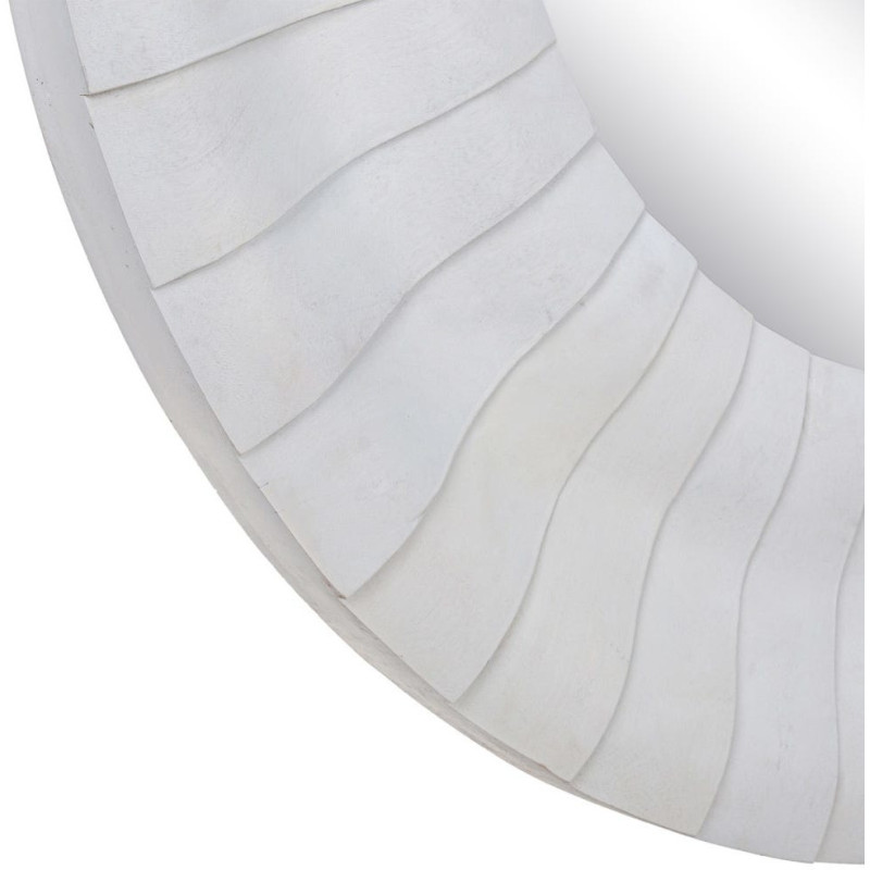 Grand Miroir mural moderne soleil Rond 102x102 Bois de manguier Blanc Solmiora 