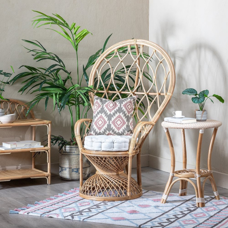 Fauteuil style Peacock bohême vintage Rotin Naturel Aurévio 