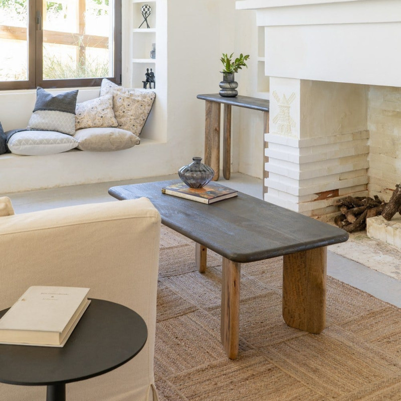 Table basse design moderne Rectangulaire 120 cm Bois de manguier Marron foncé Naturel Rokir 