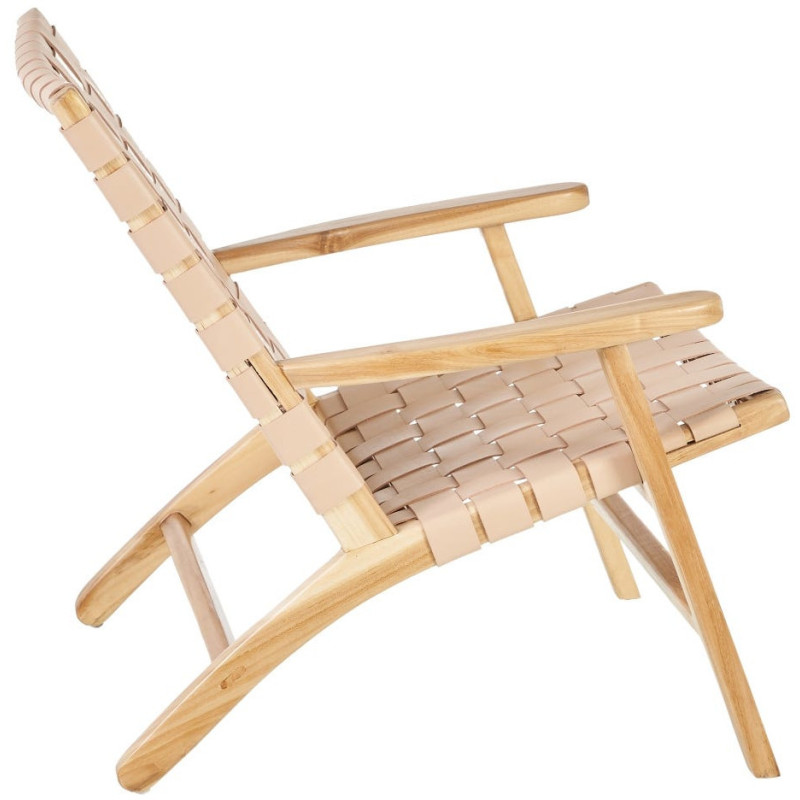 Fauteuil moderne haut de gamme en Bois de teck Naturel Cuir véritable Beige Mica 