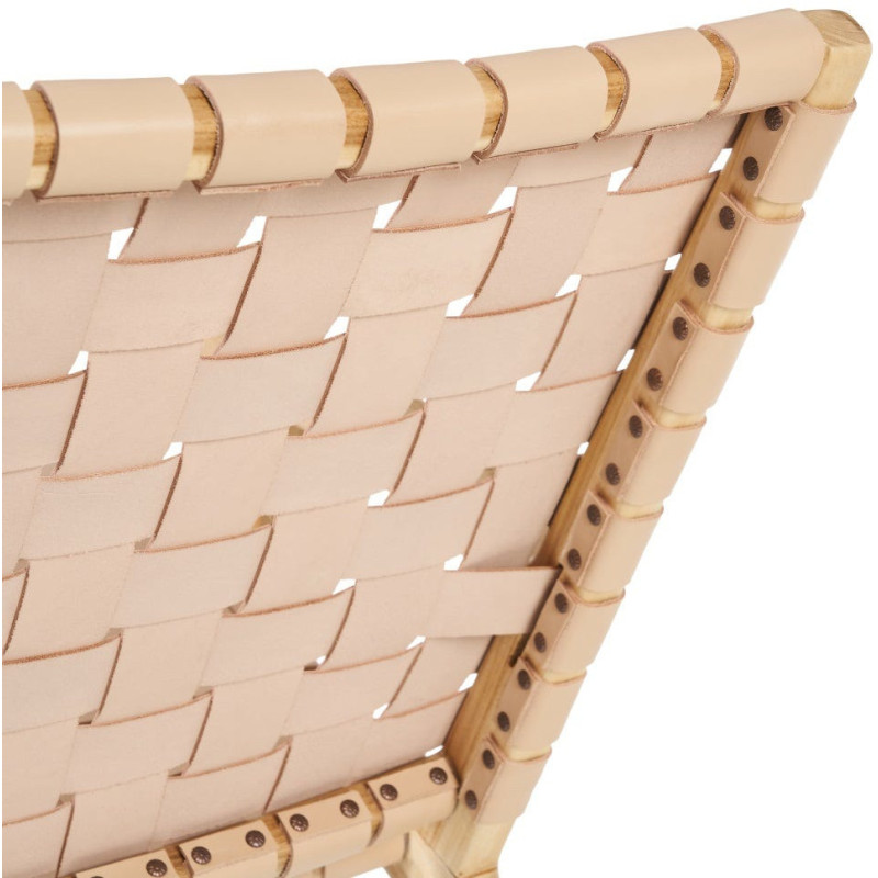 Fauteuil moderne haut de gamme en Bois de teck Naturel Cuir véritable Beige Mica 