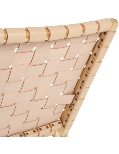 Fauteuil moderne haut de gamme en Bois de teck Naturel Cuir véritable Beige Mica 
