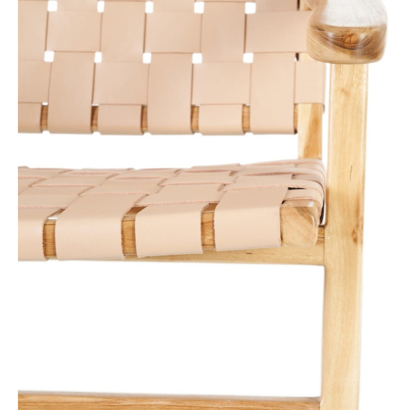 Fauteuil moderne haut de gamme en Bois de teck Naturel Cuir véritable Beige Mica 