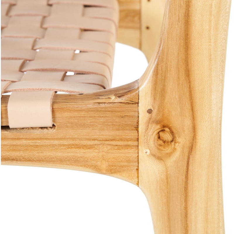 Tabouret de bar moderne haut de gamme en Bois de teck Naturel Cuir véritable Beige Mica 