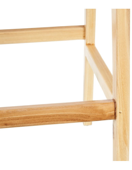 Tabouret de bar moderne haut de gamme en Bois de teck Naturel Cuir véritable Beige Mica 