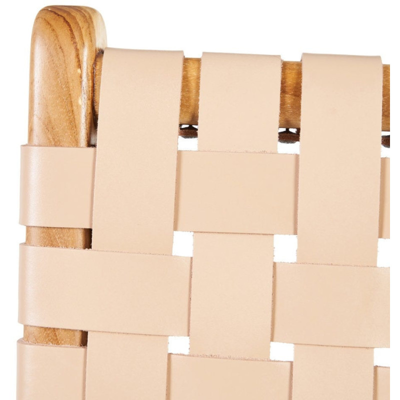 Chaise moderne haut de gamme en Bois de teck Naturel Cuir véritable Beige Mica 