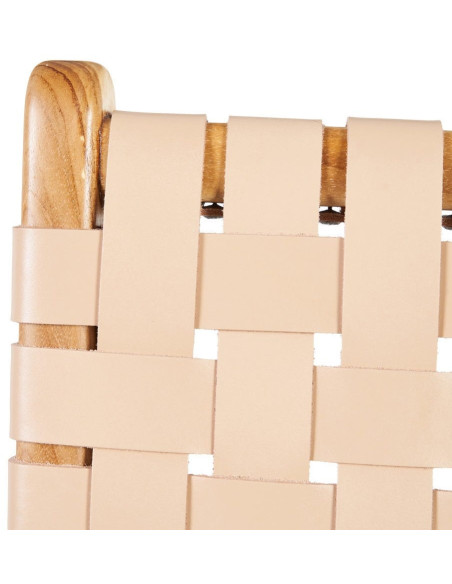 Chaise moderne haut de gamme en Bois de teck Naturel Cuir véritable Beige Mica 