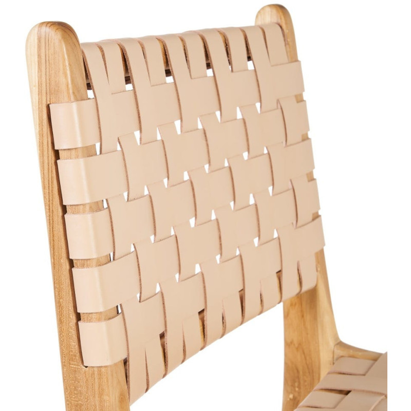 Chaise moderne haut de gamme en Bois de teck Naturel Cuir véritable Beige Mica 