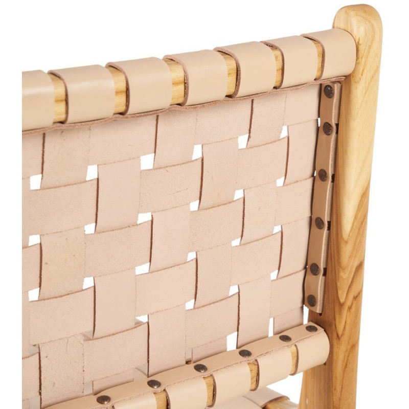Chaise moderne haut de gamme en Bois de teck Naturel Cuir véritable Beige Mica 