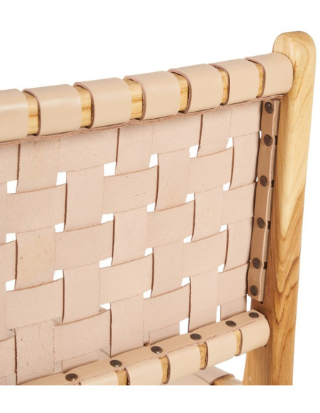 Chaise moderne haut de gamme en Bois de teck Naturel Cuir véritable Beige Mica 