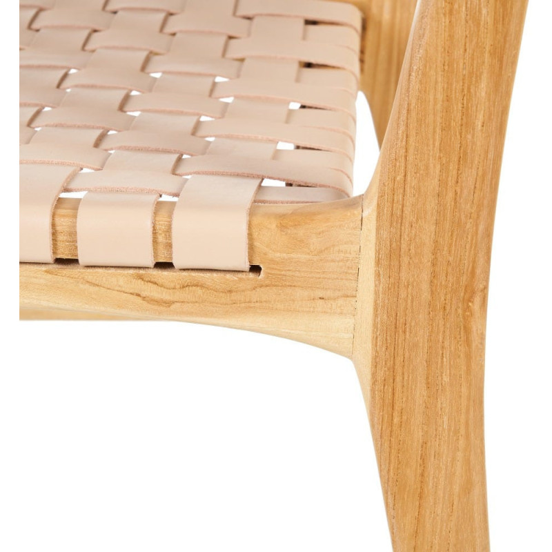 Chaise moderne haut de gamme en Bois de teck Naturel Cuir véritable Beige Mica 