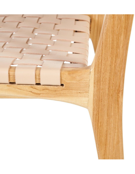 Chaise moderne haut de gamme en Bois de teck Naturel Cuir véritable Beige Mica 