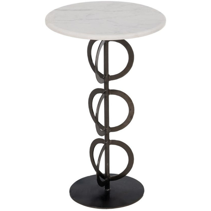 Lot de 2 Tables d'appoint design graphique Ronde Marbre Blanc Noir Métal Anillaro 
