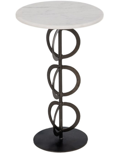 Lot de 2 Tables d'appoint design graphique Ronde Marbre Blanc Noir Métal Anillaro 