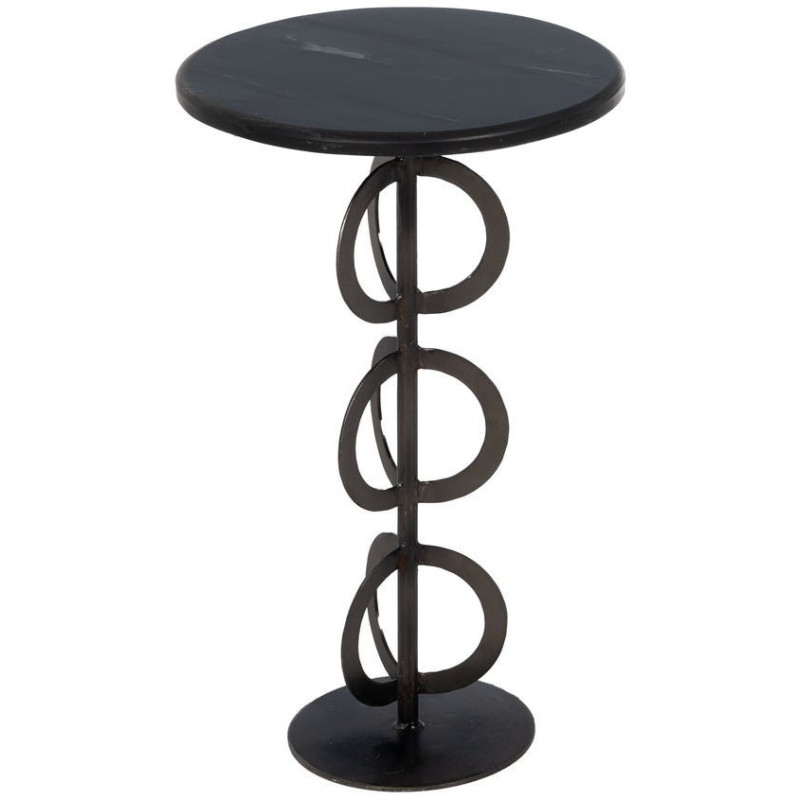 Lot de 2 Tables d'appoint design graphique Ronde Marbre Blanc Noir Métal Anillaro 