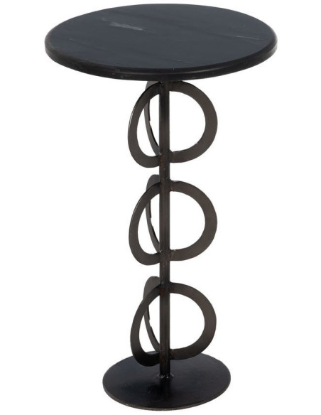 Lot de 2 Tables d'appoint design graphique Ronde Marbre Blanc Noir Métal Anillaro 