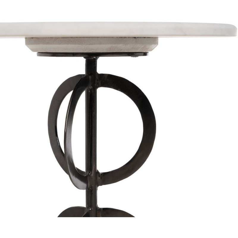 Lot de 2 Tables d'appoint design graphique Ronde Marbre Blanc Noir Métal Anillaro 