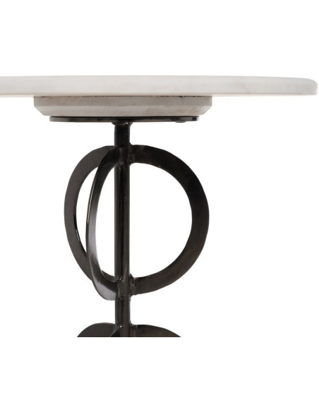 Lot de 2 Tables d'appoint design graphique Ronde Marbre Blanc Noir Métal Anillaro 