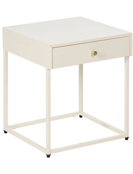 Table de chevet moderne chic 1 tiroir Métal Blanc crème Elmyra 