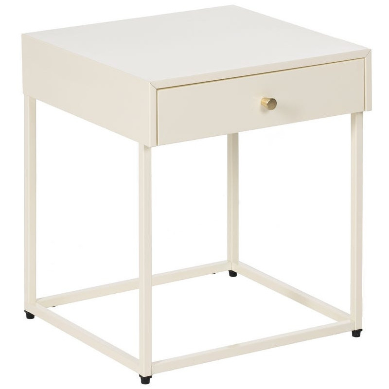 Table de chevet moderne chic 1 tiroir Métal Blanc crème Elmyra 