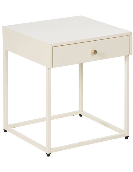 Table de chevet moderne chic 1 tiroir Métal Blanc crème Elmyra 
