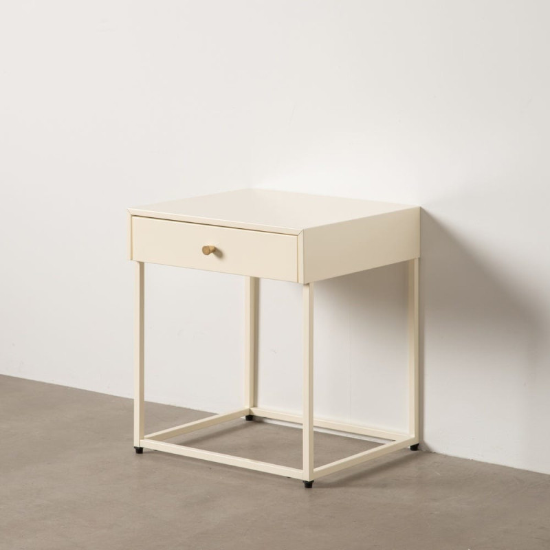 Table de chevet moderne chic 1 tiroir Métal Blanc crème Elmyra 