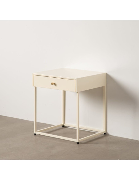Table de chevet moderne chic 1 tiroir Métal Blanc crème Elmyra 